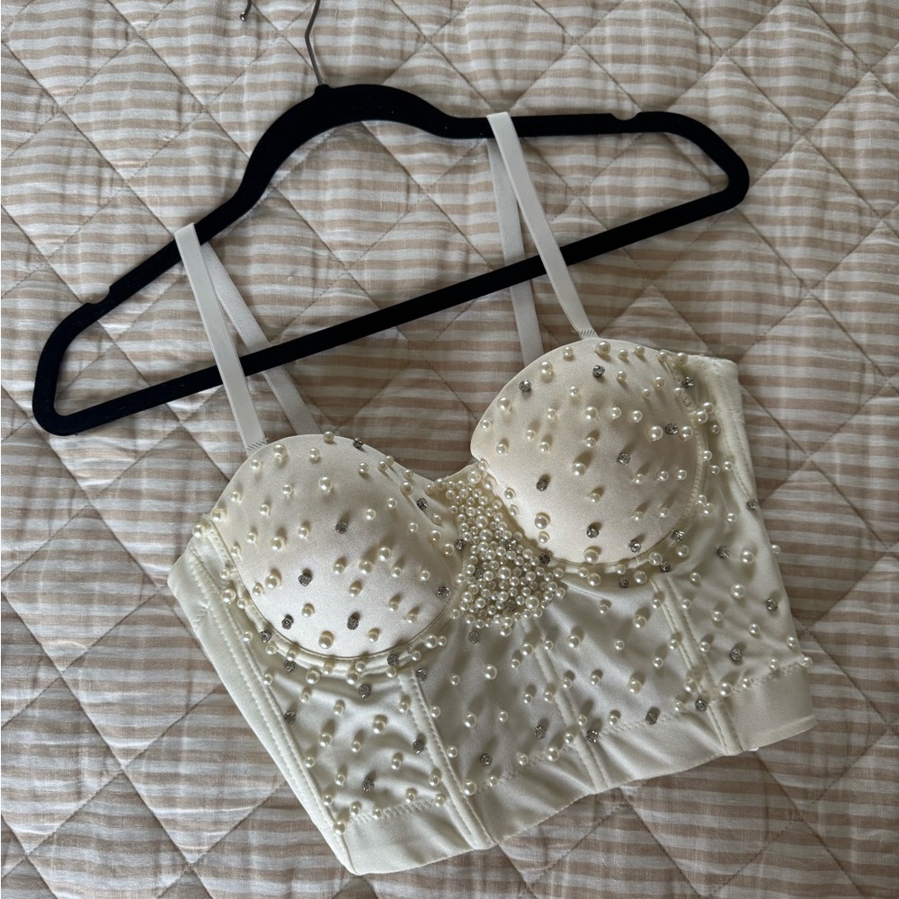 Elegant Cream Beaded Bustier